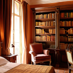 **Prompt:** *Boutique hotel room in Seville, Spain. Warm lighting, antique furniture, bookshelf with old books. Room dedicated to a local historical figure. Evokes a sense of time travel, history and local culture. Cozy, inviting atmosphere. Spanish architecture elements. Soft focus.*