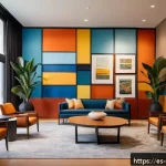Home 19 호텔 서비스 디자인 - A warm and inviting hotel lobby designed for Spanish-speaking business travelers, featuring a modern...